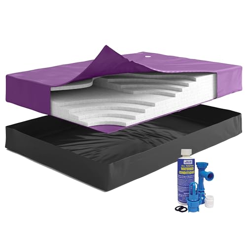 WAVELESS 99% California King Size Waterbed Hardside Mattress Bundle Includes Fill & Drain Kit 8oz. Water Conditioner and Stand-Up Liner Heavy Duty Vinyl 72W x 84L x 9H Frame NOT Included