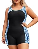 Hanna Nikole Plus Size Swimsuit Boyleg One Piece Water Aerobic Competitive Bathing Suit 2024 Tummy Control Blue Printed 4XL