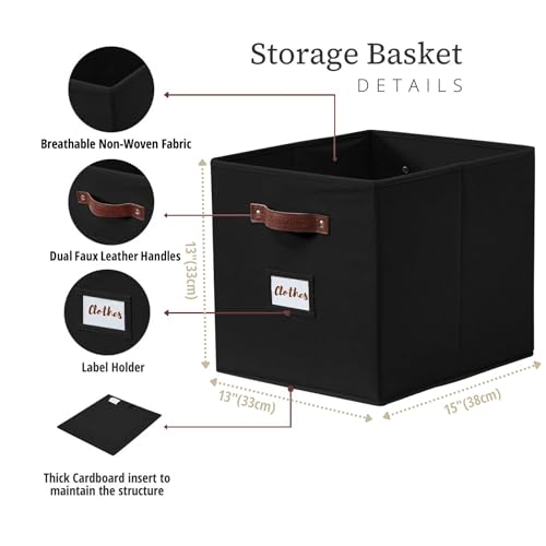 Image of DECOMOMO Storage Baskets 13x15x13 Storage Cube Bins with Label Holders, Kallax Storage Cubes for Organizing Shelves Nursery Toy (Kallax / 4pcs, Black)