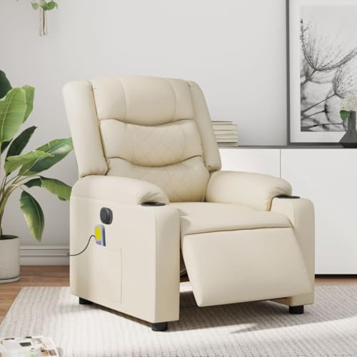 Brokky Sillón de Masaje Sillon Relax reclinable Sillon Masaje Lounge Chair Sillon Relax reclinable eléctrico Cuero sintético Crema