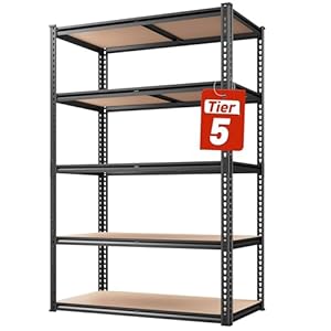 REIBII 2020LBS Storage Shelves 5 Tier Garage Shelving Heavy Duty 72″ H x 35.55″ W x 16″ D Adjustable Metal Shelving Unit for Garage Shelves Utility Rack Shelf for Basement Pantry Closet Shelves,Black