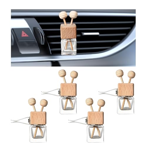 Image of KVAEY 2PCS Car Diffuser Air Freshener Bottle, Refillable Empty Glass Perfume Bottles with Vent Clip, Universal Essential Oil Diffuser for Most Vehicles, Interior Car Accessories (4PCS)