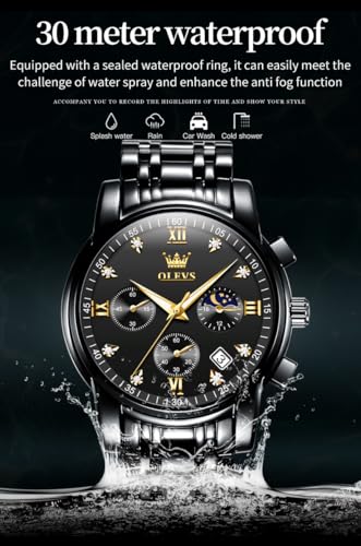 Image of OLEVS Watch for Men Diamond Business Dress Analog Quartz Stainless Steel Waterproof Luminous Date Two Tone Luxury Casual Wrist Watch Blue
