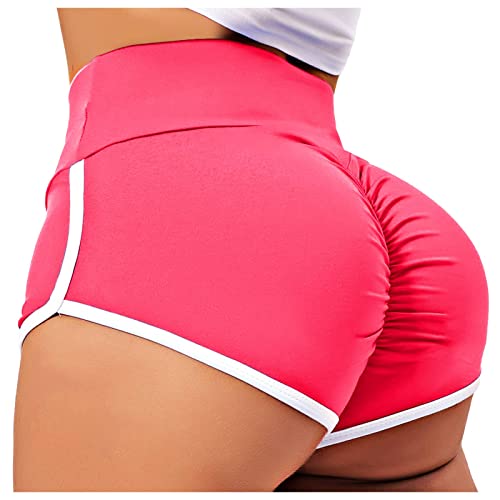 TZLDN Legging court Scrunch pour femme - Push Up Delphin - Collant de course pour le sport, le yoga, le fitness, le cyclisme, A07 rose et rouge, S Cover