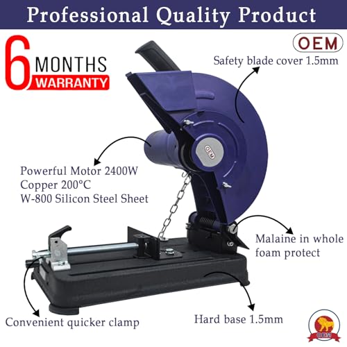 Image of OEM Professional Metal Cut Off Saw 2400W, 14 Inch Heavy Duty Chop Saw Machine with Copper Motor & Blade Included, 3800 RPM Heavy Build for Iron, Steel & Pipe Cutting, 6 Month Warranty