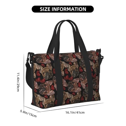 Hearts And French Bulldog Large Laptop Tote Travel Work Bag For Women Men Gym Beach Bag For Women Crossbody Carry On Shoulder Bag With Compartments Zipper,Overnight Weekender Bags2