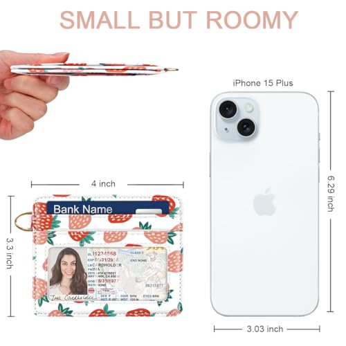 Image of Slim Minimalist Front Pocket RFID Blocking Credit Card Holder Small Wallet Cute Card Cases for Women,Strawberry