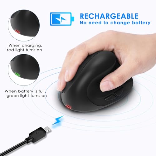 Image of Right Hand Ergonomic Vertical Wireless Mouse Type C Rechargeable 6 Btn Mice