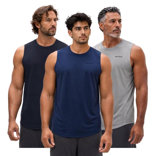 DEVOPS 3 Pack Sleeveless Mens Muscle Shirts Dry Fit Mesh Tank Top Gym