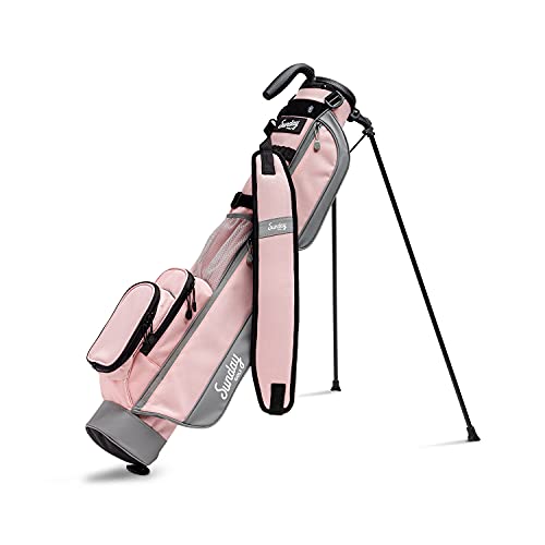 Sunday Golf Bolsa Loma – Bolsa de golfe leve com alça e suporte – Bolsa de golfe Pitch n Putt fácil de carregar – Bolsa de suporte de golfe para alcance de direção, par de 3 e campos executivos, 78 cm de altura (rosa claro e cinza)