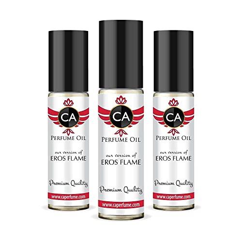 CA Perfume Impression of Eros Flame for Men Eau De Parfum Woody Spicy Scent Long Lasting Cologne for Men Travel Size TSA Ready for Day and Night Wear 0.33 Fl Oz 10ml (Pack of 3)