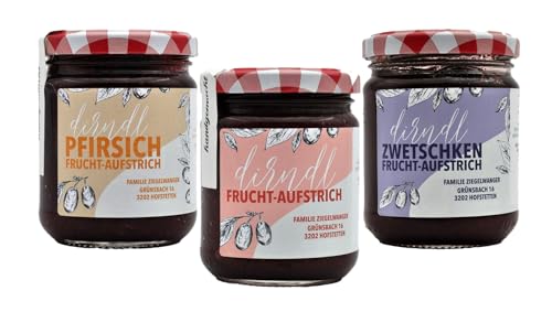 Kornelkirsche Dirndl Fruchtaufstrich 3er Mix | 3 unterschiedliche fruchtig-frische Sorten: Pur + Pfirsich + Zwetschken | 3 x 220g I mit Liebe handgemacht aus dem Pielachtal in Niederösterreich