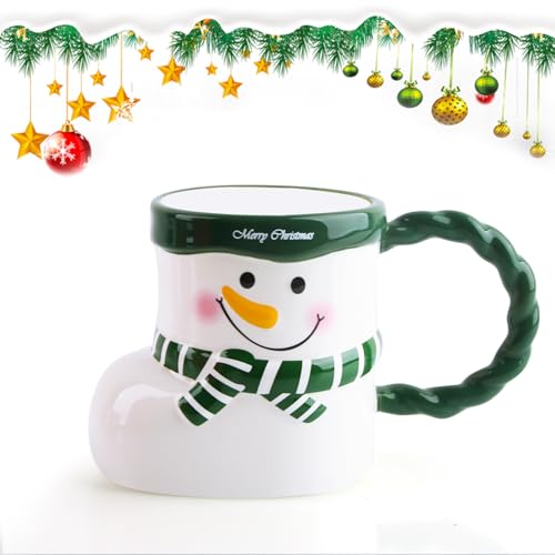 dellyy Tasse Noël en Céramique, Tasse à Café en Céramique de Noël, Tasse Père Noël, Tasse de Noel Bonhomme de Neige, Mug à Café de Noel, Tasse en Céramique de Noël, Tasses pour Cadeau de Noël (Grün)