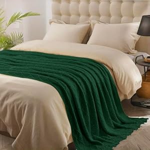 Blanket Knitted Faux Cashmere Blanket Classic Diamond Pattern Knitted Blanket with Tassels Sofa Bed Travel 5060 Dark Green