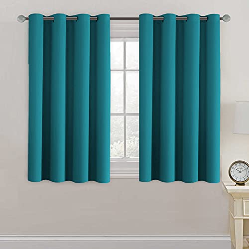 Image of H.VERSAILTEX Blackout Curtain for Living Room Small Window Kitchen Blackout Curtains 45 inch Length Energy Saving Solid Grommet Blackout Drape, One Panel, Turquoise Blue, 52 inch W x 45 inch L