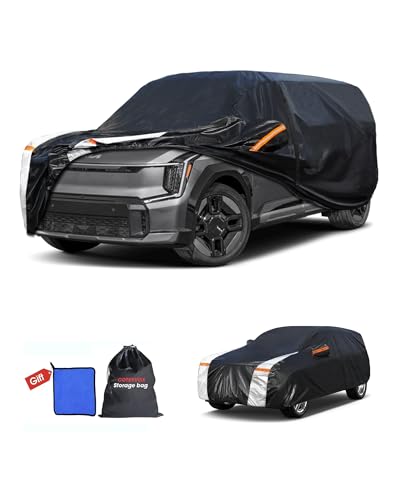 Image of Multi-Layer Car Cover Custom Fit for Kia EV9 (EV)(2023-2026), 100% Waterproof All Weather for Automobiles, Gift with Towel, Heavy Duty Car Covers for Rain Sun UV Protection with Door Zipper