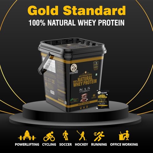 Image of MuscleTrail Gold St&ard Series,60 Pouches,Low Carb & Fat,24 grams Natural Whey Protein Powder,Shaker Inside (1.86Kg,Kulfi Pista)