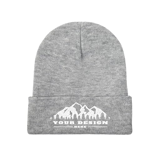 Bulk Custom Beanie for Men Women - Personalized Beanie Unisex Aldult Customize Your Image Custom Logo Beanies Personalized Winter Hat Fashion Customized Beanies for Workout Gray