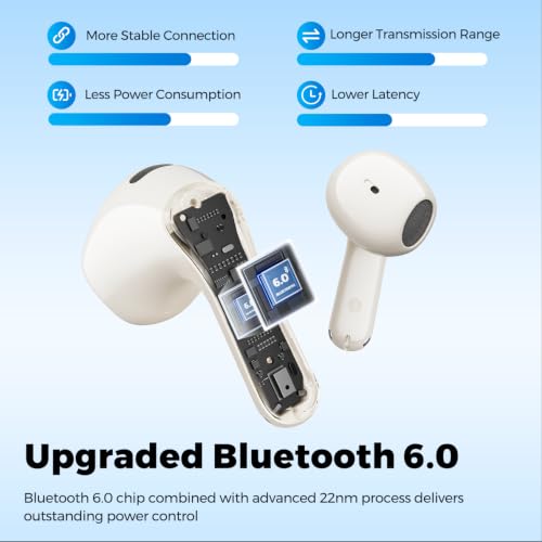 Image of SoundPEATS Air6 HS Wireless Earbuds, Bluetooth 6.0, LDAC Hi-Res Audio for HiFi Sound, 13mm Dynamic Driver, Total 45H, Quick Charging, IPX5 Resistant, Comfortable Fit, Support App, Beige