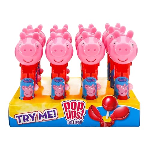 Pop Ups! Peppa Pig Lollipop Holder | Collectable Peppa Pig Toy Lollipop Case | Stocking Stuffers, Party Favors for Goodie Bags, Piñata Candy, Game Prizes | Bulk Set of 12 | Lollipops Included