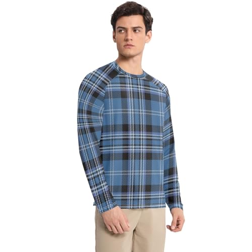 Blue Black Tartan Plaid Men's Swim Shirts UPF 50+ Fishing Long Sleeve Men's Sun Protection Long Sleeve Outdoors3