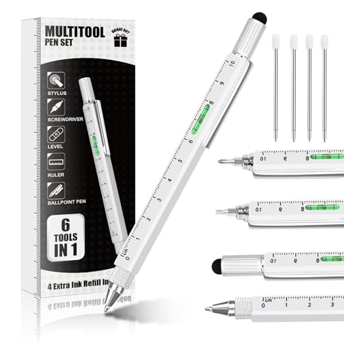 APHEKUL Unique Multitool Pen Gifts for Men, Stocking Stuffers for Men Dad Cool Gadgets for Husband Him Birthday Gifts for Men, Office Engineer Woodworkers Carpenter Construction Tool Gift, Silver