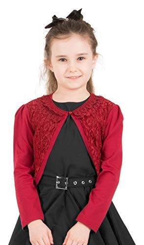 Blackbutterfly Kids Long Sleeve Lace Bolero Cardigan Childrens Girls Shrug (Burgundy, 9-10 Yrs) #TOP4
