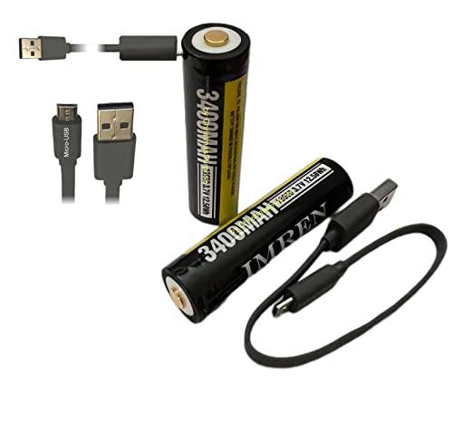 USB 18650 Charger Genuine IMREN3400-USB Rechargeable 3.7V Battery, 100% Real 3400mAh High Capacity(2 PCS)