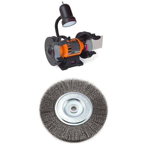 WEN 4276 6-Inch Bench Grinder with Wire Bench Wheel Brush, Fine Crimped