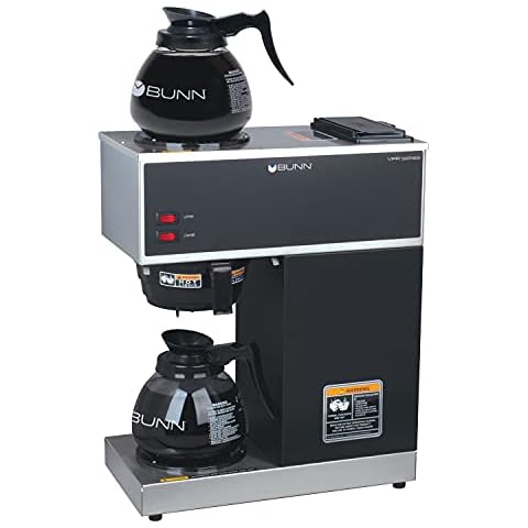 BUNN 33200.0015 VPR-2GD 12-Cup Pourover Commercial Coffee Brewer with Upper and Lower Warmers and Two Glass Decanters, Black, Stainless, Standard Cover