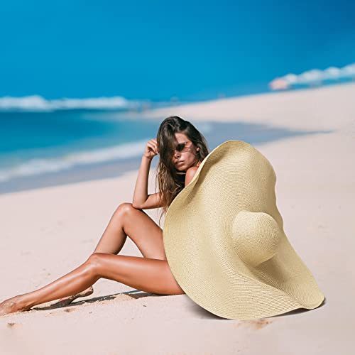 Sombrero de paja playero grande con ala ancha para mujer miniatura 6