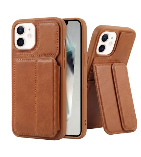 Image of amazon basics Luxury Vegan Leather Back Cover for iPhone 11 | Built-in Card Holder Slot | Integrated Mobile Stand | Slim Shockproof Protective Case with Stitched Finish - Tan