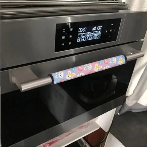 Image of 6 Pieces Refrigerator Door Handle Covers Keep Kitchen Appliances Clean Neoprene Antiskid Protector Gloves for Oven Microwave Easy Installation, Easter Eggs Cute Rabbit Bunny Pink Blue