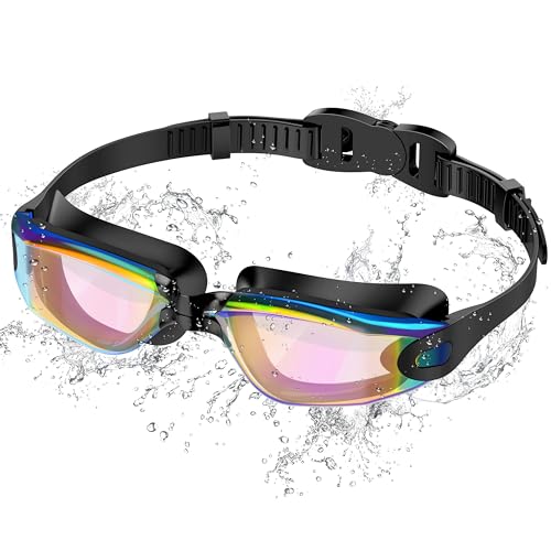 Ambienden Gafas de Natación, Gafas de Natación Anti-Vaho con Visión Clara, Protección UV, Ajuste Rápido, Junta de Silicona, Gafas de Natación Unisex para Adultos, Recubrimiento de polvo colorido
