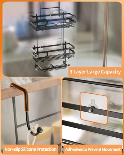 SWTYMIKI Shower Caddy Hanging, 3 Tier Over Door Shower Shelf With 16 Hooks and 2 Soap Dish - Image 3