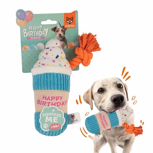 Image of BarkButler x Fofos Birthday Drink Plush - Soft & Squeaky Toys for Dogs, Dog Toys for Medium Dogs (0-20kgs) - Multicoloured
