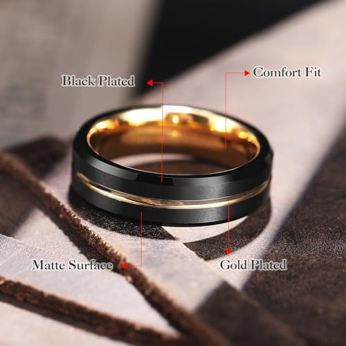 Image of King Will Tungsten Carbide Wedding Band for Men Women-6 /8 /10mm Width Multicolor Available with Grooved Center Wedding Ring Suitable for Work, Gym Comfort Fit Size 4-16