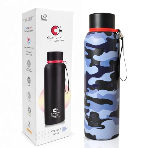 Image of CLAY CRAFT VACBOTT Everest Military Edition Double Wall|18 Hours Hot and 24 Hours|Cold Water Bottle Vacuum Insulated Flask Bottle 700ml, 1 Year Limited Warranty|Leak Proof|BIS Certified|Made in India