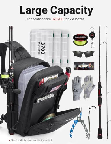 Image of Piscifun Fishing Backpack Tackle Bag with 2 Rod Holders, Multi-Compartment Storage, MOLLE System, Water-Resistant Lightweight Outdoor Pack