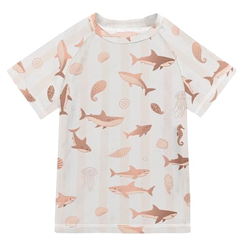Ocean Animal Fish Shark Pink Stripe Short Sleeve Kids Bathing Suit Rashguard Swimsuit for Girls Rash Guard Swimsuit for 3-12 Years ropa de bano para ninas