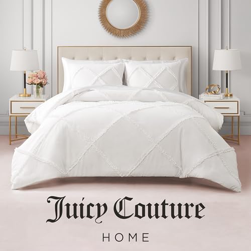 Image of Juicy Couture Diamond Queen Comforter Set - Ruffle 3-Piece Machine Washable Reversible Bedding Comforter Set, White
