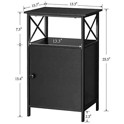 Vecelo END TABLES Black End Side Table, Modern Night Stand With Storage Space And Door,Nightstands For Living Room,Bedroom,Lounge thumb #2
