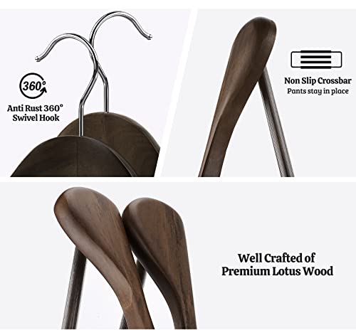 Houísm 8Pack Wooden Coat Hangers Extra Wide Shoulder Wooden Suit Hangers With Non Slip Pants Bar, High-Grade Selected Lotus Wood Hangers For Business Outfit, Formal Dress, Heavy Jackets #TOP2