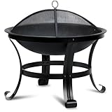 Berdsen Feuerschale 60 cm Feuerstelle Outdoor Feuerkorb Garten Rostfrei Stahl Pulverbeschichtet Schwarz