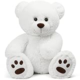 LotFancy Teddy Bear Stuffed Animal, 20 inch, White Teddy Bear Plush Toy, Cute Face with Big Footprints, Plushies Gifts for Girls, Girlfriend, Wife on Birthday, Easter Decoration
