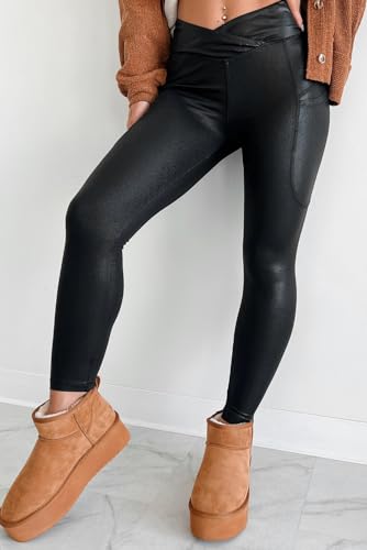 Women's High Waist Black V Crossover Leggings with Pockets - Stylish & Comfortable2