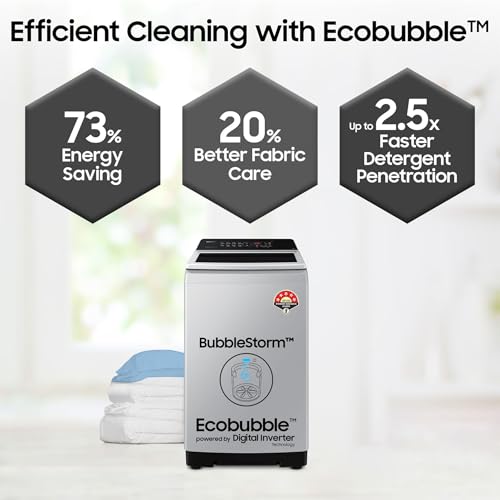 Image of Samsung 7 kg, 5 Star, Eco Bubble Technology, Digital Inverter Motor, Soft Closing Door, Fully-Automatic Top Load Washing Machine (WA70BG4441YYTL, Lavender Gray)