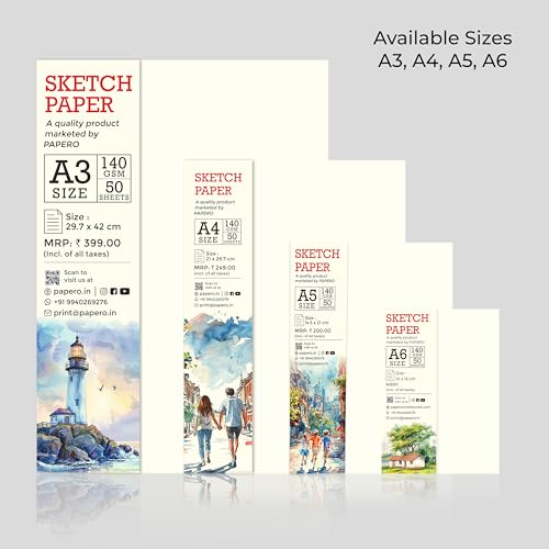 Image of PaperO A6 Sketch Loose Leaf Paper Sheets 140 GSM | 50 Drawing Sheets | 15 x 10 cm Small Size | Thick Paper for Sketching, Doodling & Art | Ideal for Artists & Designers