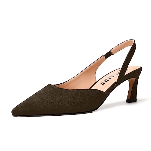 JUSTDANNI Womens Slingback Wedding Suede Elastic Pointed Toe Fashion Dress Kitten Low Heel Pumps Shoes 2.2 Inch