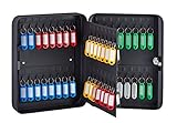 AdirOffice Key Cabinet with Key Lock - 60 Key Hooks & Tags - Durable & Heavy Duty Secured Storage for Homes Hotels Schools & Commercial Use (Black)